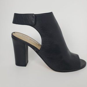 Via Spiga Black Leather Heel Sandal